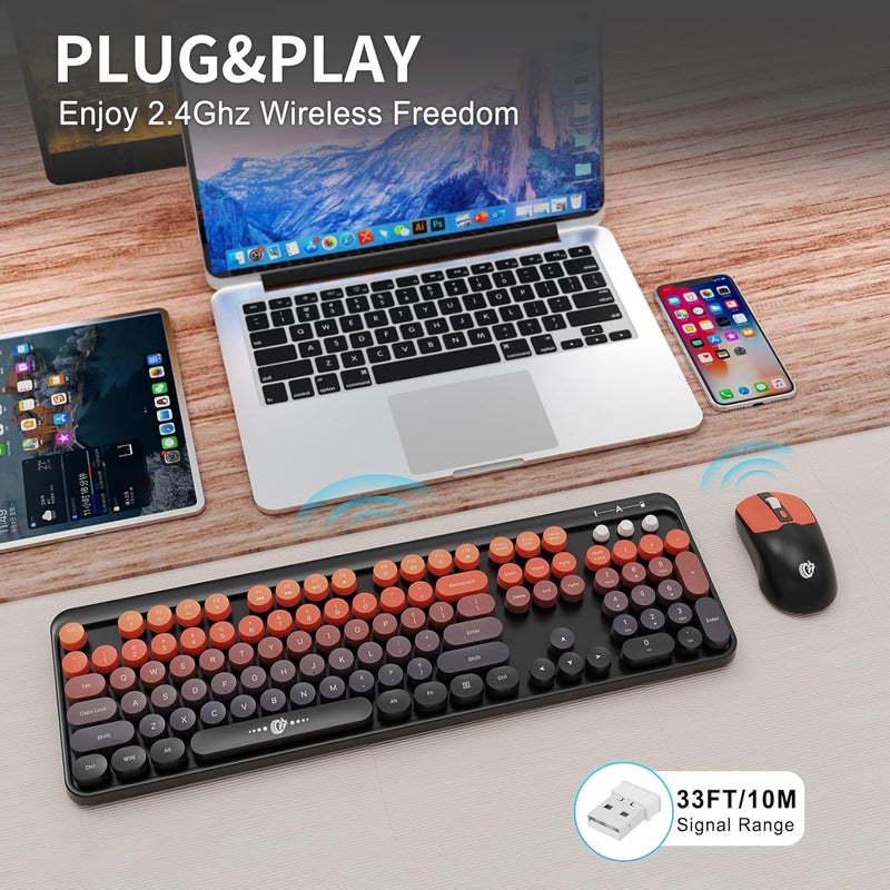 FOPETT Wireless Keyboard and Mouse Combo, 104 Keys Full-Sized 2.4 GHz Round Keycap Colorful Keyboards, USB Receiver Plug and Play, for Windows, Mac, PC, Laptop, Desktop (BlackOrange) - Image 4